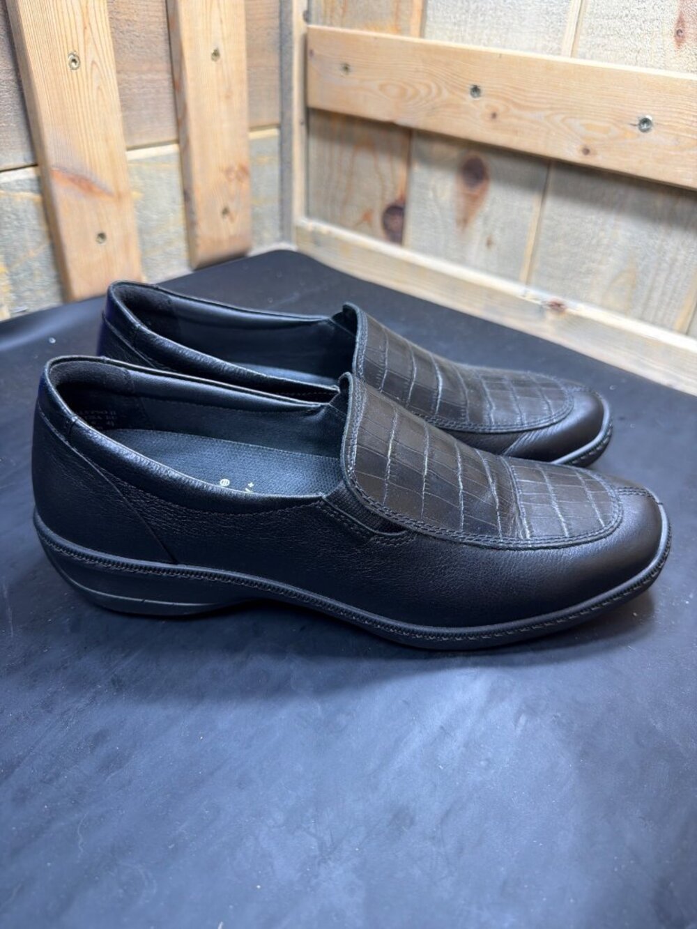 Hotter Calypso II Women Black Leather Comfort Loafer Shoes Size 9 US 41 EU NWOB!